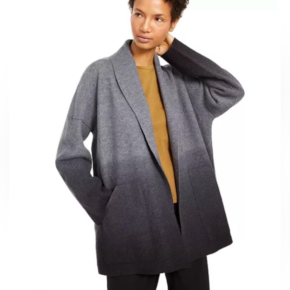 Eileen Fisher Wool Ombré Open-Front Women's Gray Cardigan Sweater Sz Large